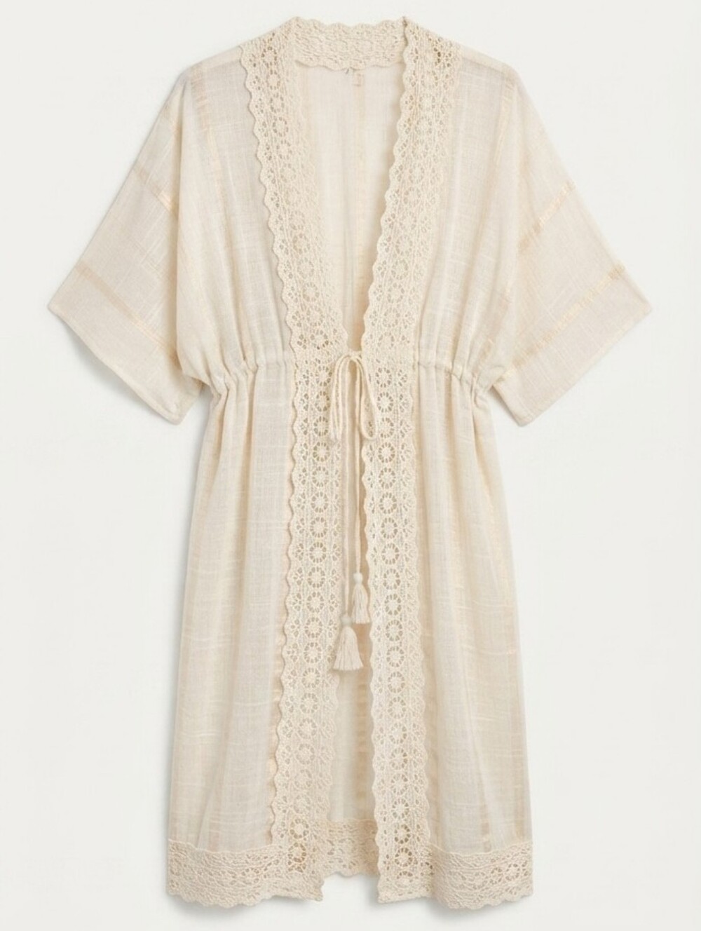 Love Stitch Cream Lace Kimono Robe